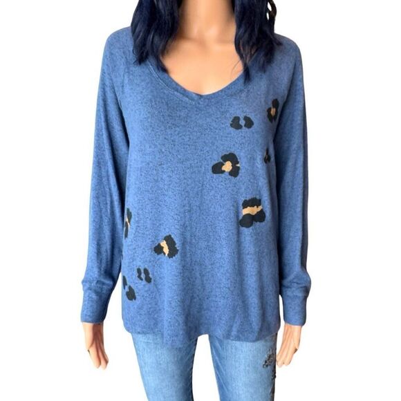 Anthropologie Maronie Blue Animal Print Sweater Small NWOT Soft Cozy Leopard Top - Picture 2 of 6